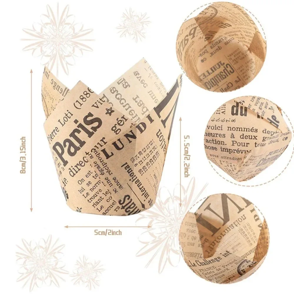 50 Stück Backförmchen im Zeitungsstil, Cupcake-Liner, Cupcake-Wrapper, Molde Cupcake-Papierbecher, Backgeschirr-Werkzeug für Hochzeit, Geburtstag, Party – Detail 8