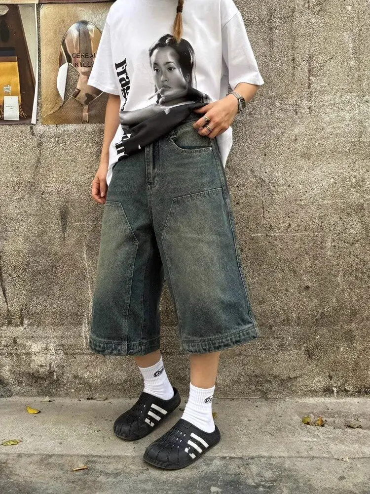 

HOUZHOU Y2k Vintage Baggy Woman Jeans Shorts Oversize Harajuku Korean Fashion Jorts Japanese Style Streetwear Denim Pants Summer