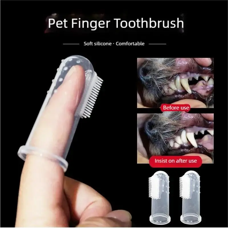 Silicone Pet Finger Cuff Toothbrushes Dog Brush Teeth Care Tool With Box