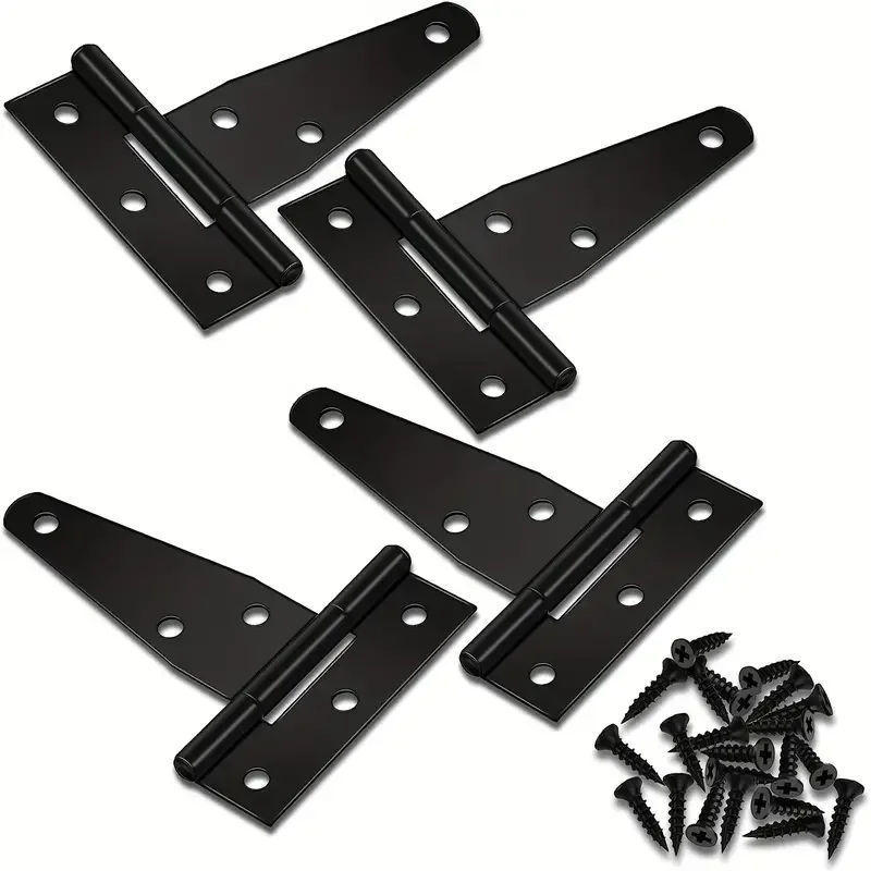 Door Hinges 4Pcs T Hinge Gate Shed Hinges 3 Inch Black Heavy Duty T Strap