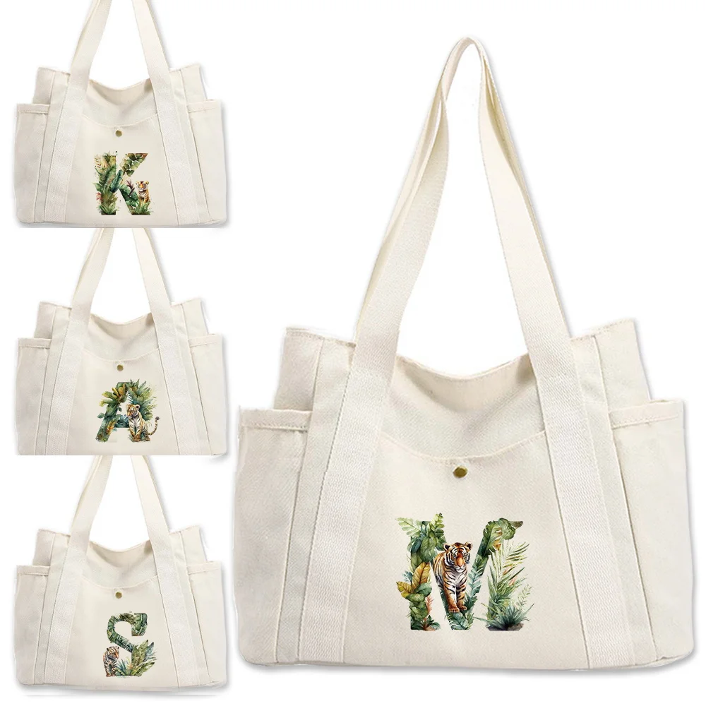 

Многофункциональные женские холщовые сумки на плечо, модные простые сумки на плечо, сумка серии джунглей с тигром и надписью, сумка для покупок