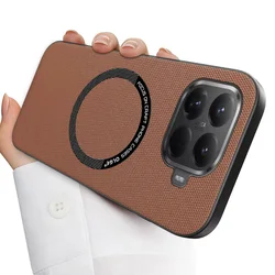 Luxury Leather Shockproof Phone Case with Magsafe Compatibility and Magnetic Wireless Charging for Xiaomi 17T Pro (Brown)