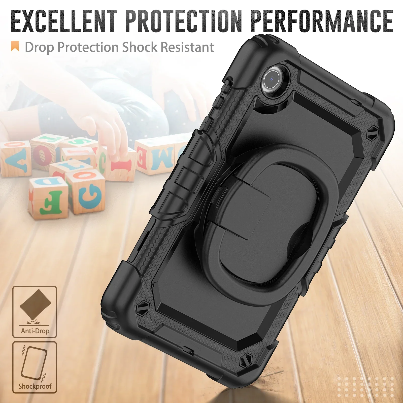 Enhanced Protective Tablet Case with 360° Rotatable Turntable & Kickstand, Heavy Duty