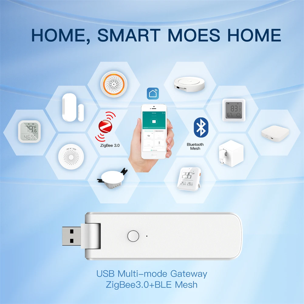 Moes Tuya Smart USB Multi-mode Gateway Bluetooth+ZigBee Wireless Hub Control Smart Home Control Compatible with Alexa GoogleHome zigbee gateway,smart gateway