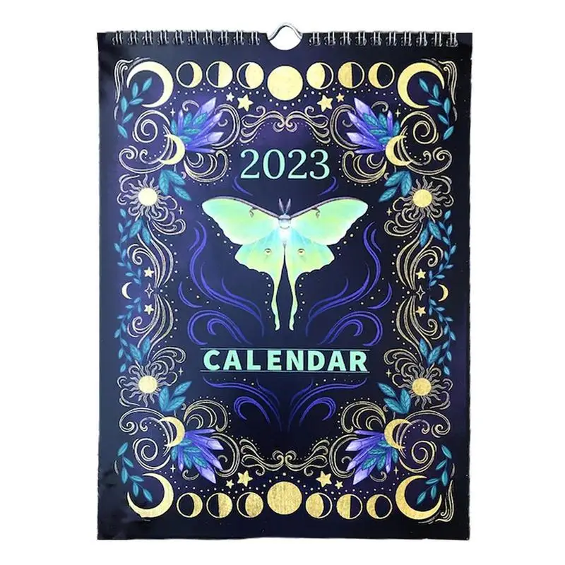 Tanie Kalendarz księżycowy 2023 w kolorze ciemnej zieleni Waterink Wall wiszące