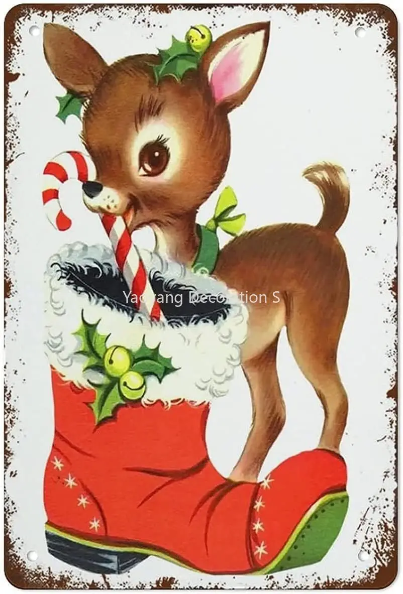 

Christmas Wall Art Retro Reindeer Christmas Wall Art Vintage Reindeer Christmas Decor Metal Tin Sign for Home Coffee Wall Decor