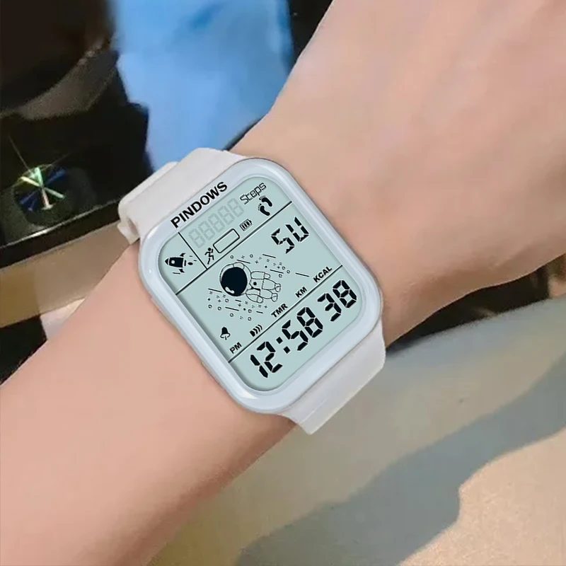 Multifunctional Digital Watches Ladies Luminous Electronic Hand Clock Girl Fashion Original Rectangle Women Wristwatches Black