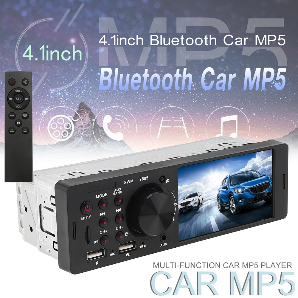 4.1 Inch 1 Din Dual Usb Bluetooth Multimedia Mp5 Player Auto Stereo Radio Support Fast Phone Charging And Rear View  Camera