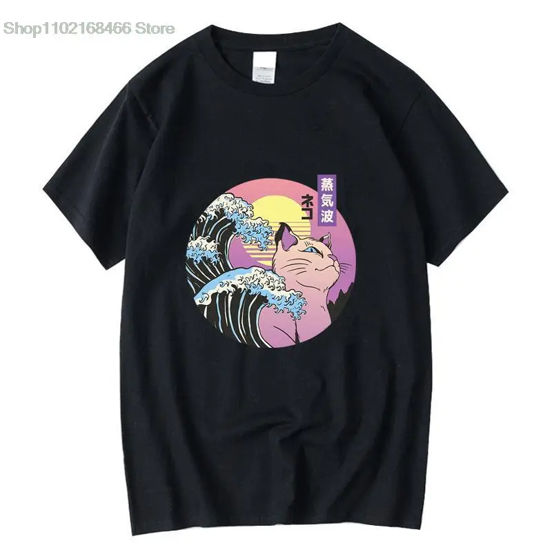 

Men's T-shirt 100% cotton casual anime cat print summer loose o-neck t shirt for men short sleeve funny male t-shirts top