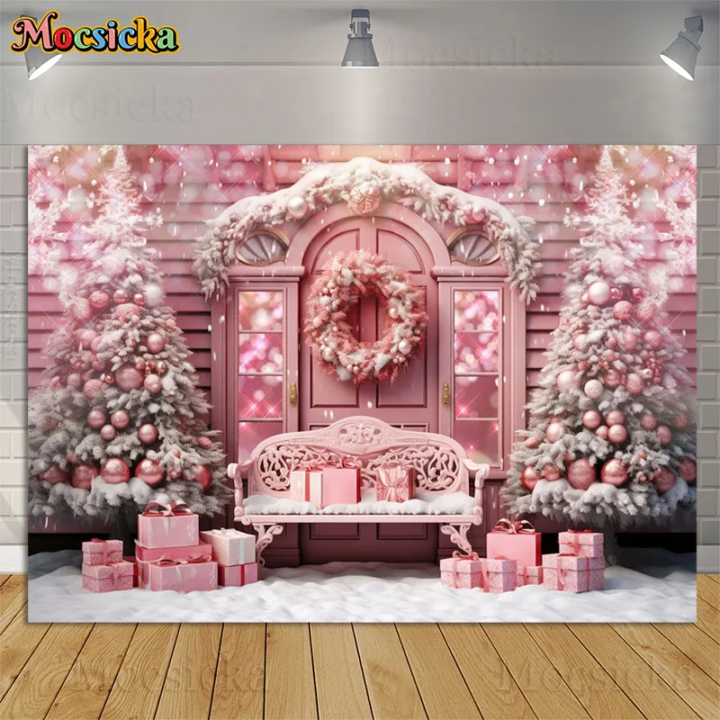 Fondo-de-fotograf-a-Rosa-rbol-de-Navidad-casa-invierno-nieve-Bokeh