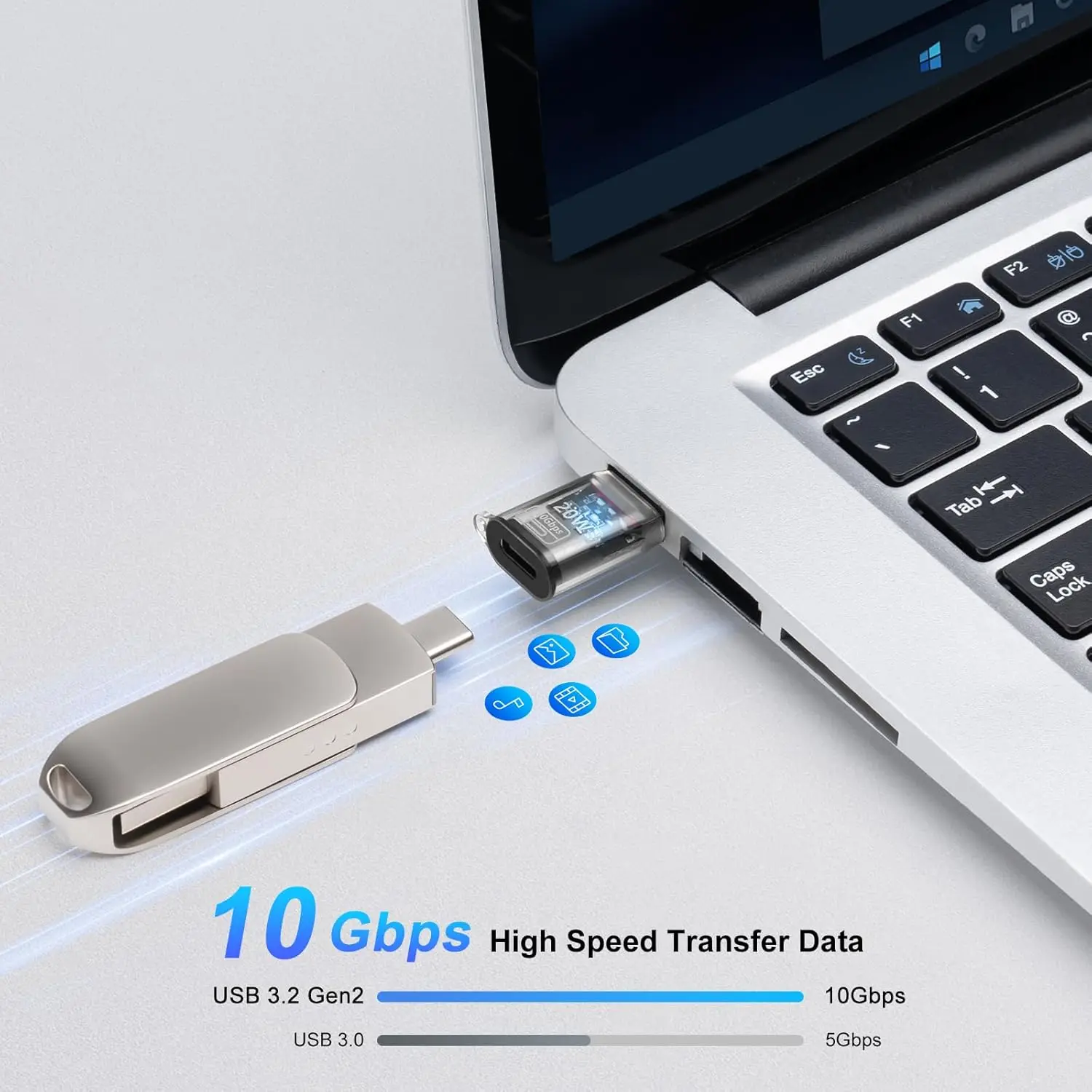 2개입 USB to USB C 어댑터 OTG, 120W 고속 충전 지원, 타입 C(여성) to 타입 A(남성) 투명 어댑터, 노트북, 맥북용