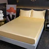 Ice Silk Bed Sheet for Summer Polyester Satin Fitted Bed Sheets with Elastic Band Solid Color Bed Cover 6