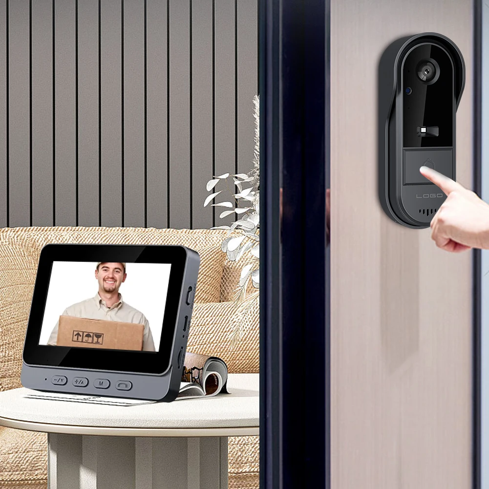 2.4G WiFi 무선 비디오 초인종 IR 야간 투시 스마트 도어벨 4.3인치 IPS 스크린 비디오 인터콤 도어 카메라 (가정 안전용)