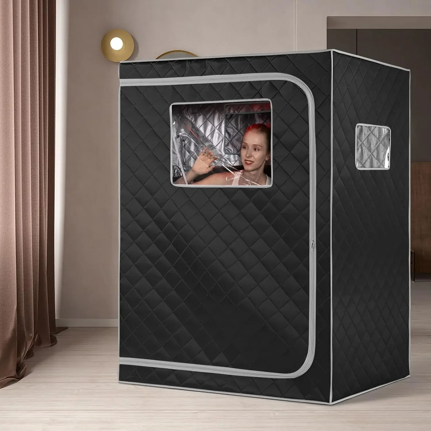 Full Size Far Infrared Sauna 2 Person Home SPA with Time & Temperature Remote Home Sauna for Relaxation Greyborder 5