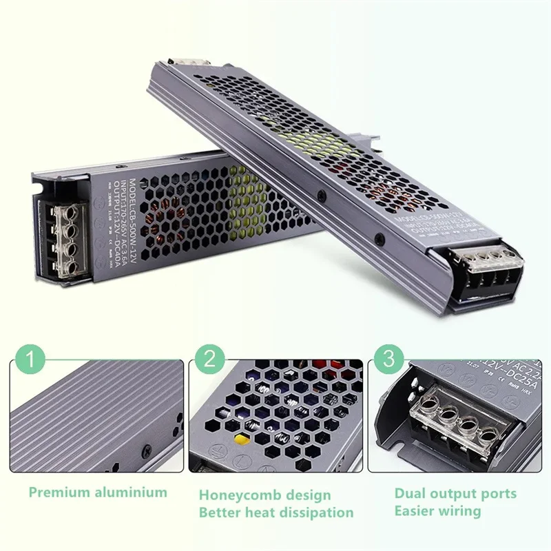 Universal LED Driver Power Supply Transformer for LED Strip Lights, 12V/24V DC, 60W-400W Capacity