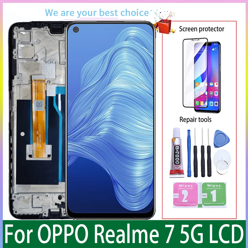 Для OPPO Realme 7 5G Оригинальный ЖК-дисплей с рамкой сенсорный экран панель дигитайзер Запасные части RMX2111