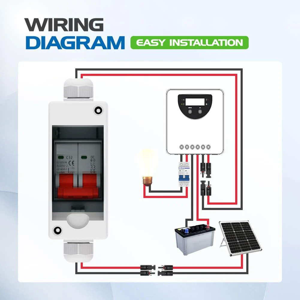 Enhanced Solar Panel Disconnect Switch with Waterproof Enclosure, 63A DC 1000V Capacity