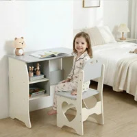US Kids Desk and Chair Set Multifunctional White and Grey Toddler Student Writing Table Set for Home School 5