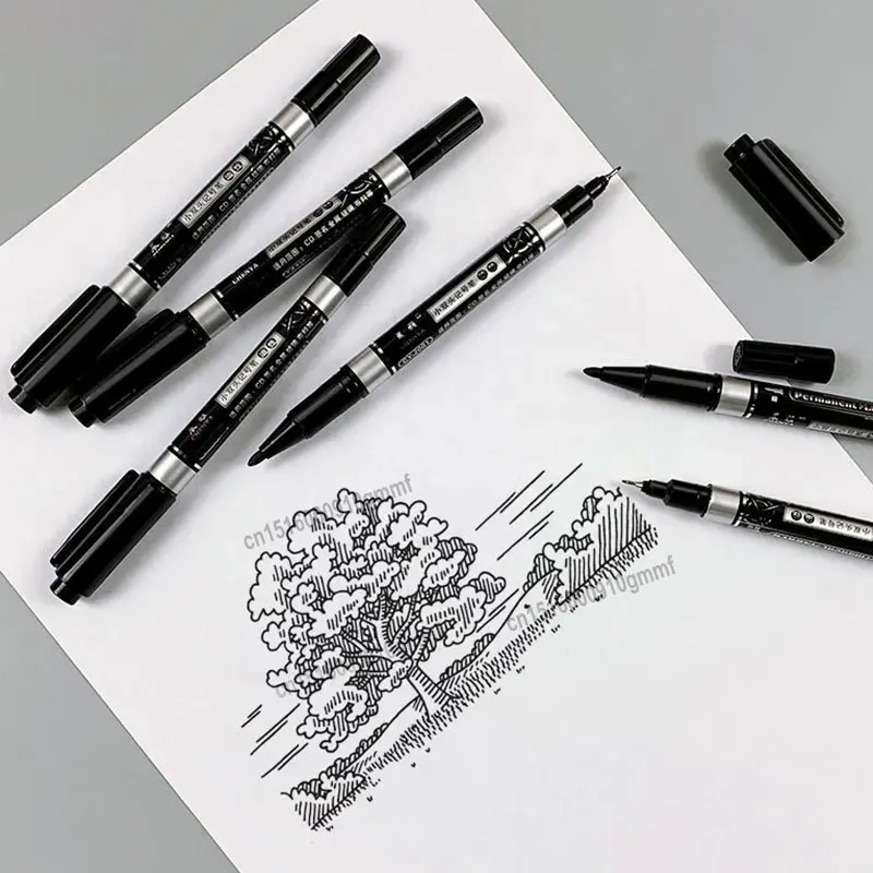 3/5Pcs Set Dual Tip Permanent Art Marker Fineliner Pen 0.5mm 1mm Fine Line Comics Painting Drawing Signature Writing Stationery 5
