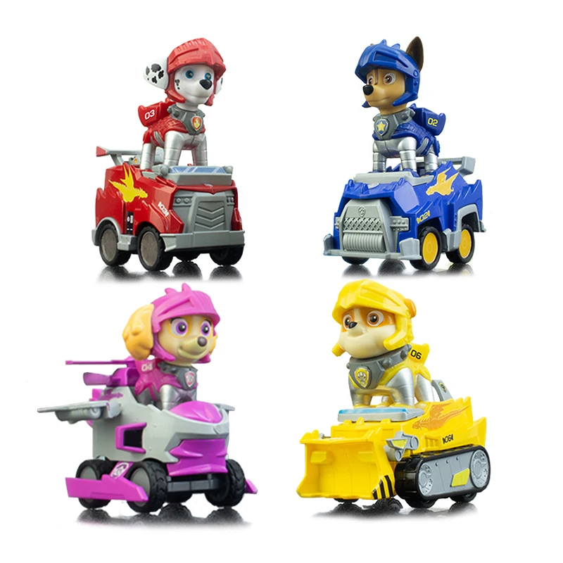 Paw Patrol Building Blocks Toys Rescue Knight Series Assemblaggio Pullback Car Anime Figure Marshall Skye Chase Macerie Regali Per Bambini