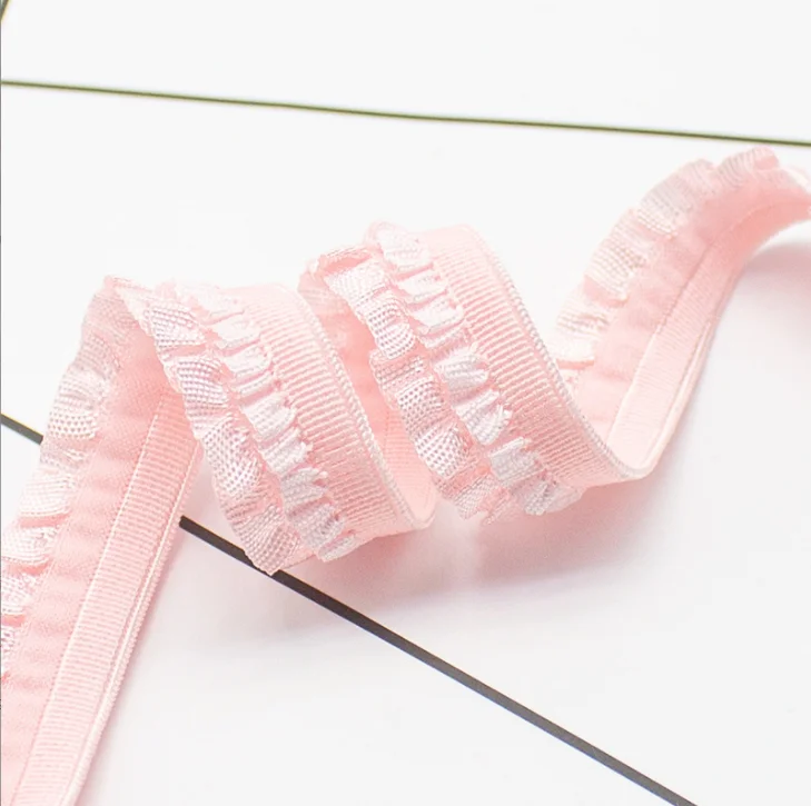 Lace Ribbon Sewing Craft Elastic Ruffle Trim Embellishment 2 Layers 5 Meters 12mm
