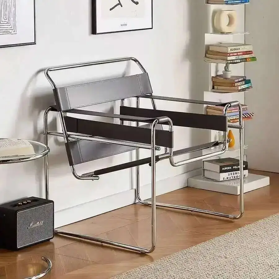 Sedia Industriale Vassili in Stile Nordico Medievale, Sedia Singola Bauhaus in Pelle a Sella, Sedia Lounge/Vanity di Tendenza, Arredamento - immagine 2