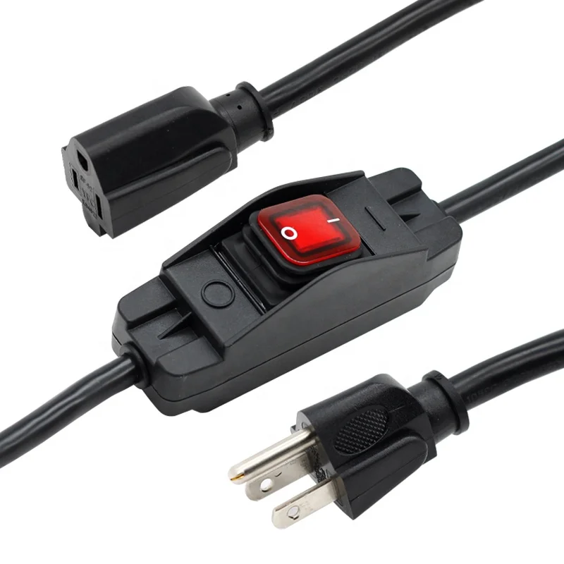 

14 AWG high current waterproof American standard XX-308 inline switch female plug NEMA 5-15P TO R-15R 1M Power Cord