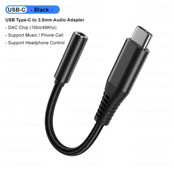 USB-C to 3.5mm Audio Adapter - Universal Earphone and AUX Converter (Black-1PCS)