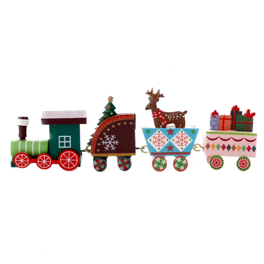 Wooden Christmas Train Exquisite Four-section Snowflake Elk Party Favor Xmas Train Decor Christmas Train Toy liatenwind sequins snowflake santa claus hat adults plush christmas hat for christmas party santa cosplay costume