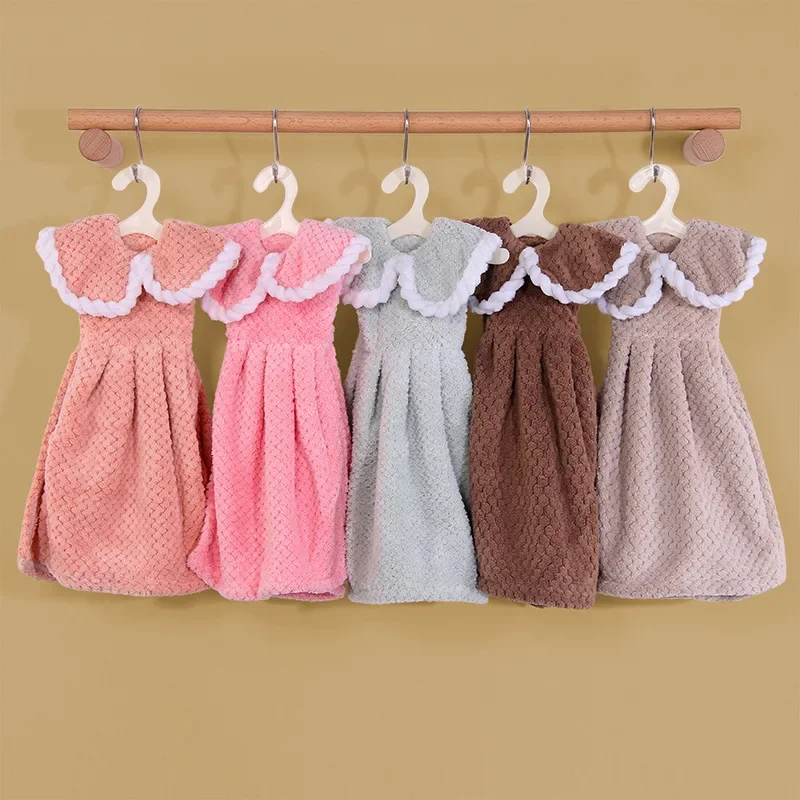 

Cute Dress Hand Towel Quick Drying Microfiber Towels Absorbent Soft Children Handkerchief Coral Velvet Kitchen Bathroom Cloth