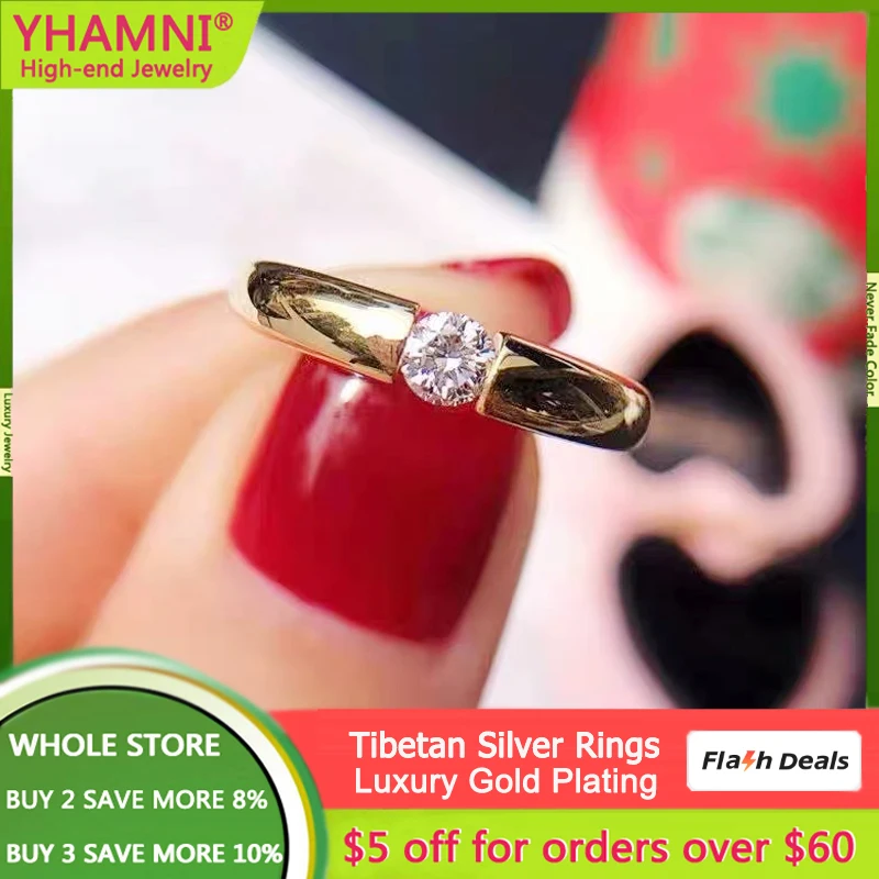 Fine Yellow Gold Color Ring with Credentials Allergy Free Tibetan Silver Ring Solitaire 1 Carat Zircon