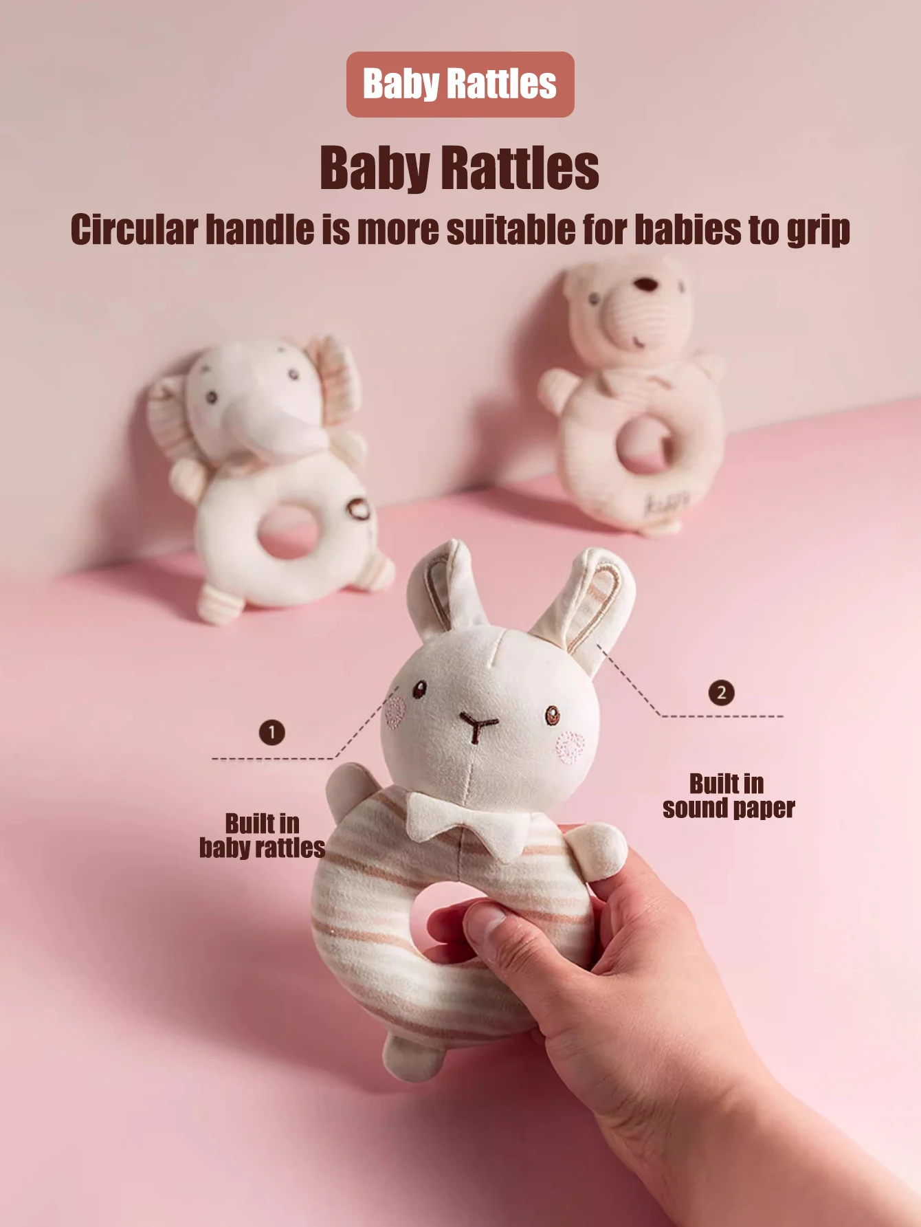 1PCS 0-6 months Baby Hand Shaker Newborn Comfort Toy Baby 0-1 Year Old Toy Baby Stick and Round Rattle