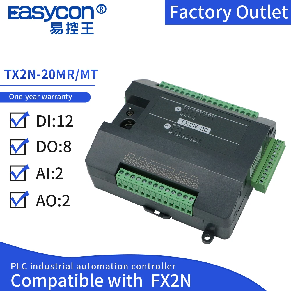 TX2N20MR2AI2AO DI 12 DO 8 PT100 EK PLC Programmable Logic Controller