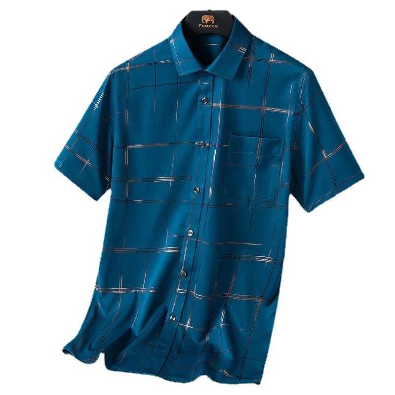 

Удобная мягкая шелковая Летняя Повседневная деловая рубашка с коротким рукавом и принтом для мужчин среднего возраста