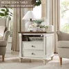 24'' Farmhouse End Table w/4 Solid Wood Feet, Large 2 Drawers Wide Sofa Side Table with Charging Station, Tall Rustic Wood 6