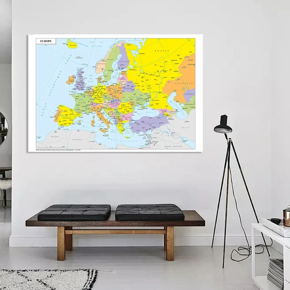 150*100cm Political Map of The Europe In French Large Wall Poster Spray Canvas Painting Living Room Home Decor School Supplies