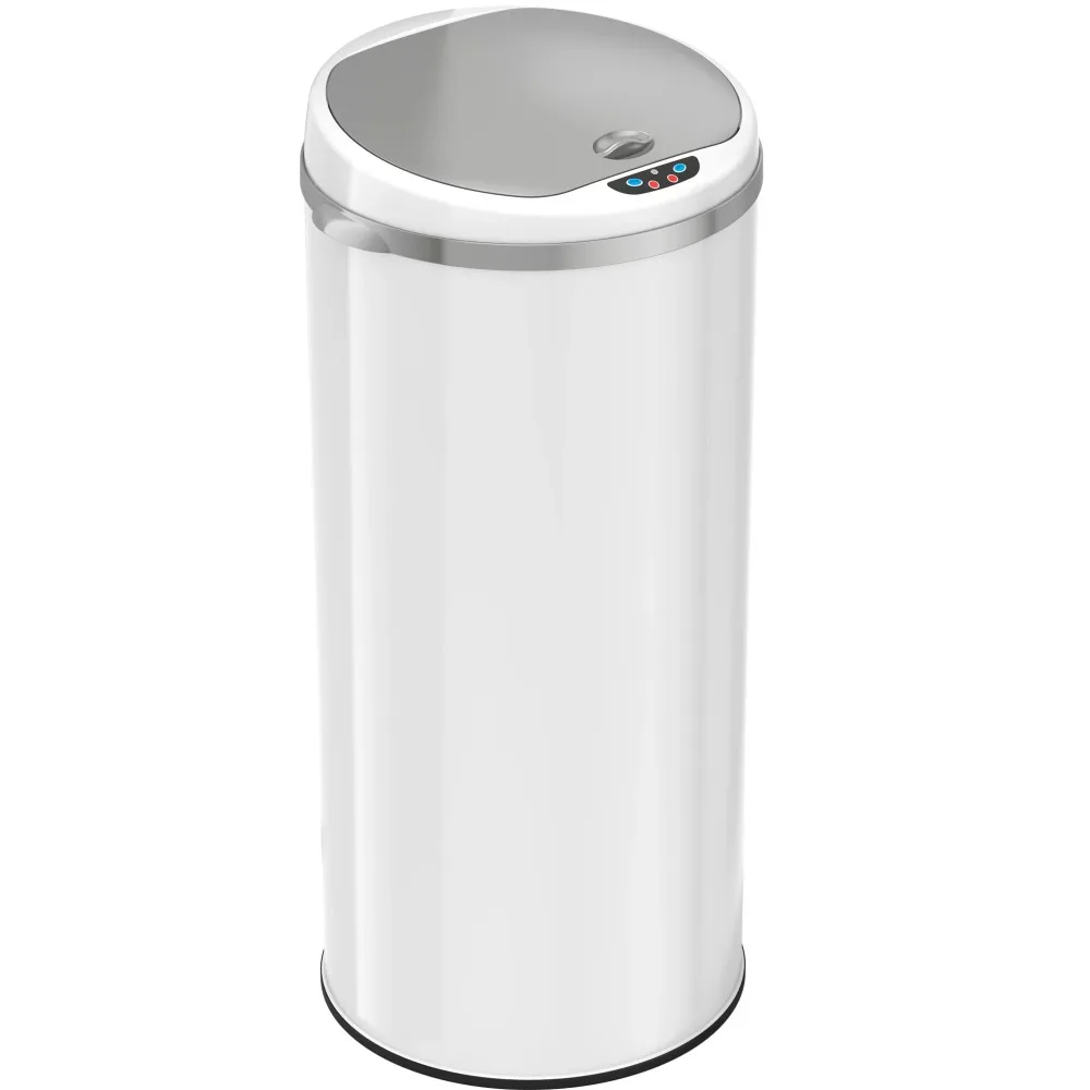 

13 Gallon Wastebasket With Deodorizing Feature Kitchen Accessories Round Sensor Trash Can Pearl White Freight Free Household