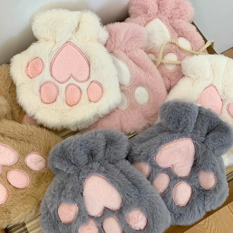 Cute Fluffy Cat Paw Claw Fingerless Gloves Plush Fingerless Panda Mittens Warm Soft Half Finger Women Winter Wear Christmas Gift kawaii cute cat paw fluffy claw fingerless gloves warm soft plush women half finger plush mittens winter wear christmas gifts