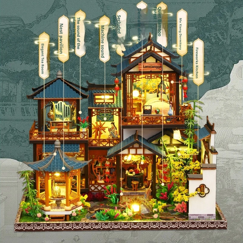 Diy Wooden Chinese Ancient Villa Miniature Building Kits