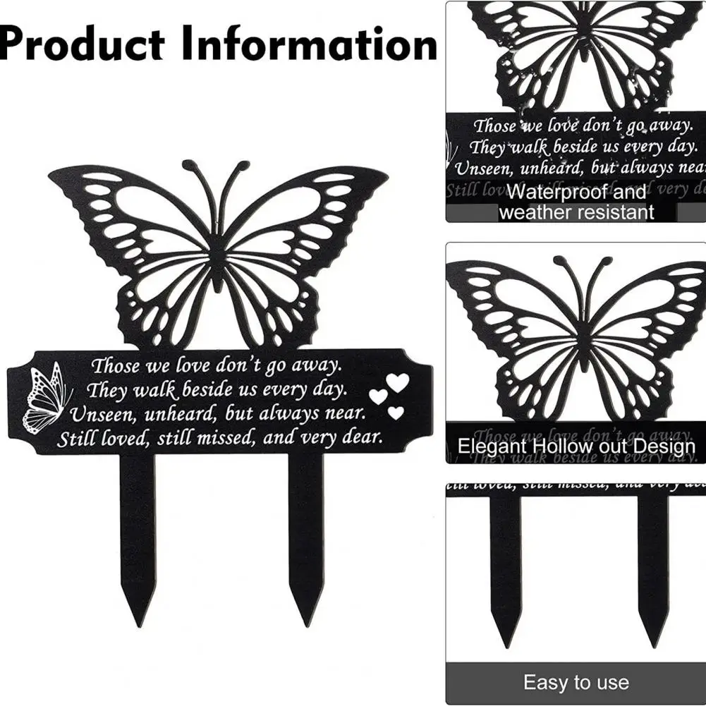 Ground Insert Wear-resistant Anti-rust Not Easily Broken Decorative Metal Butterfly Shape Cemetery Memorial Plaque Yard Supply