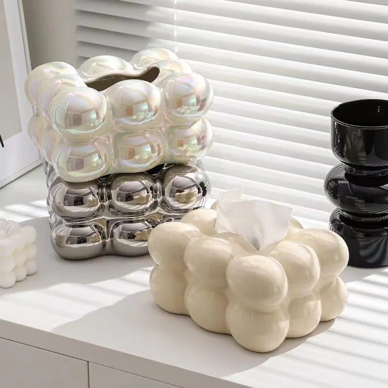 Cotton Candy Drawer Tissue Box Ceramic Light Luxury Home Living Room Creative Table Tissue Box Modern Ceramics Tissue Case 5