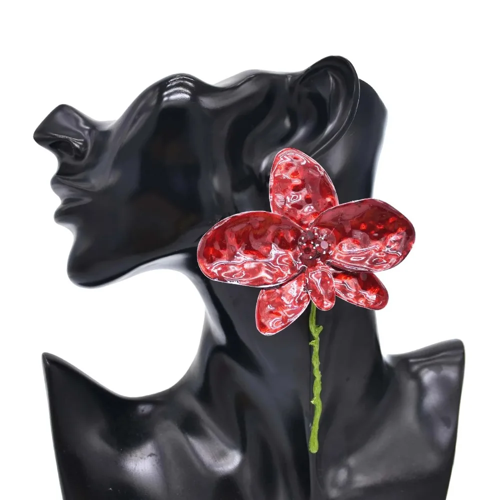 Big Flower Dangle Earrings Alloy Bohemian Fairy Earrings Enamel Design Red Flower Gift
