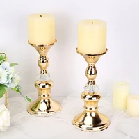 Gold Metal Pillar Candlestick Holders Vintage Pillar Candle Holders Elegant Metal Crystal Pillar Candle Stands 3