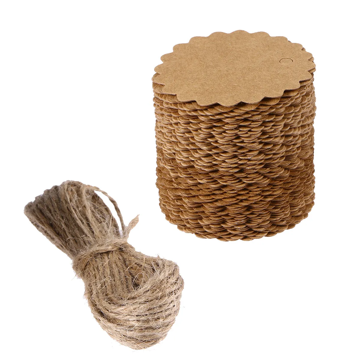 100Pcs DIY 크래프트 종이 라운드 물결 모양의 빈 태그 60Mm 브라운 웨딩 파티 선물 수하물 가격 라벨 공예 종이 카드