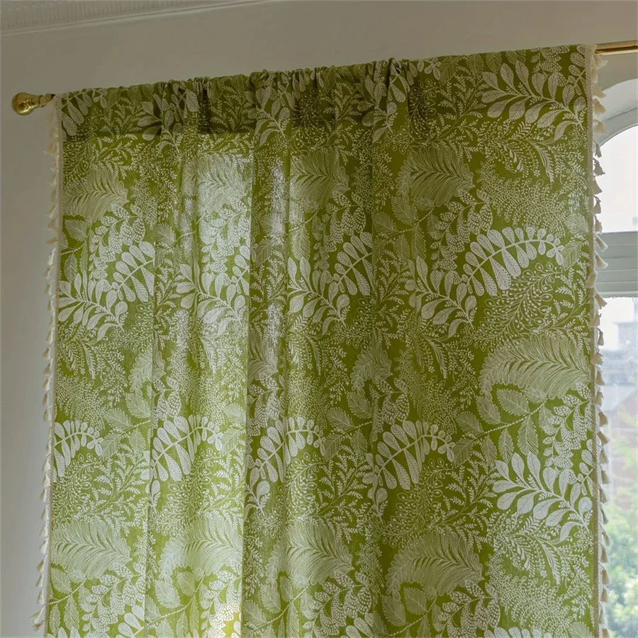 Paire De Rideaux Rétro Vintage – Motif Floral Vert, 114 X 140 Cm (W45 D55 Pouces)