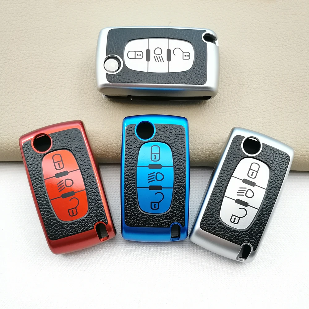 TPU Leather Car Key Cover Case For Citroen C2-C8 For Peugeot 3 Buttons Remote Protect Shell