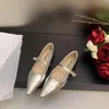 2025 Spring and Autumn New Fashionable Silver Mary Jane Shoes French Pointed Flat Bottom Women's Leather Shoes 2