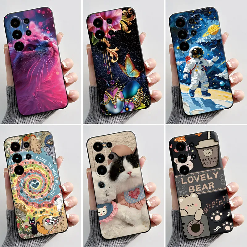 Aesthetic Cute Cat Cartoon Black Soft TPU Silicone Shockproof Phone Case Cover