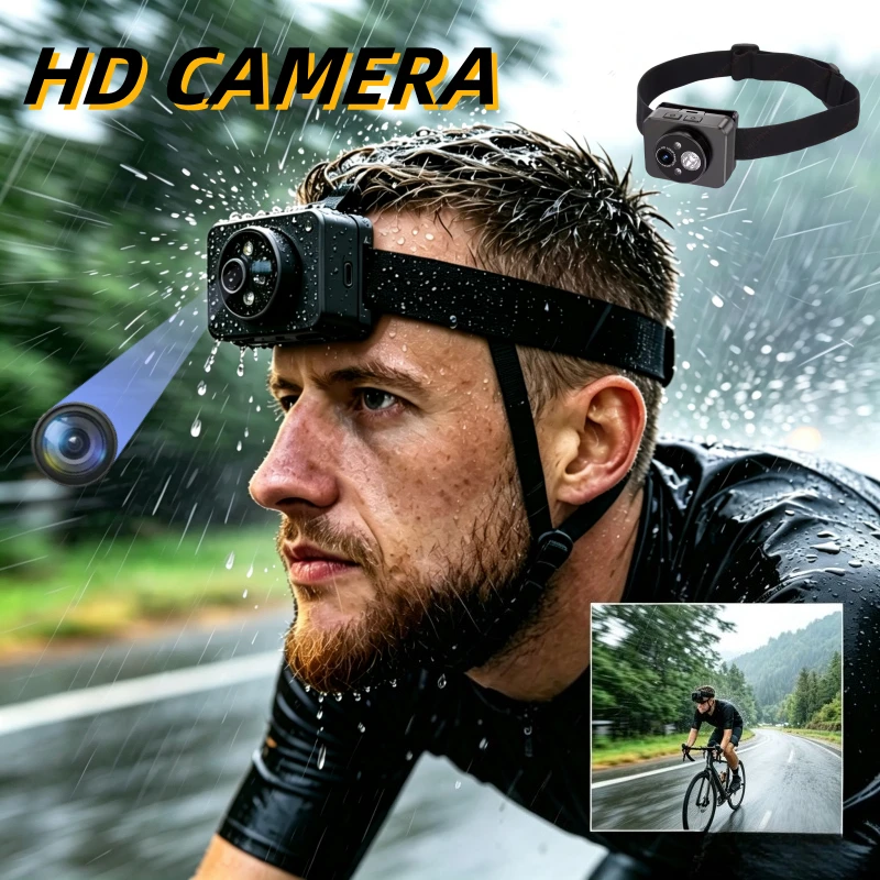 Head-Mounted 1080P HD Sports Action Camera LED Light Hand Induction Control Rechargeable Video Recorder for Cycling Camping Vlog