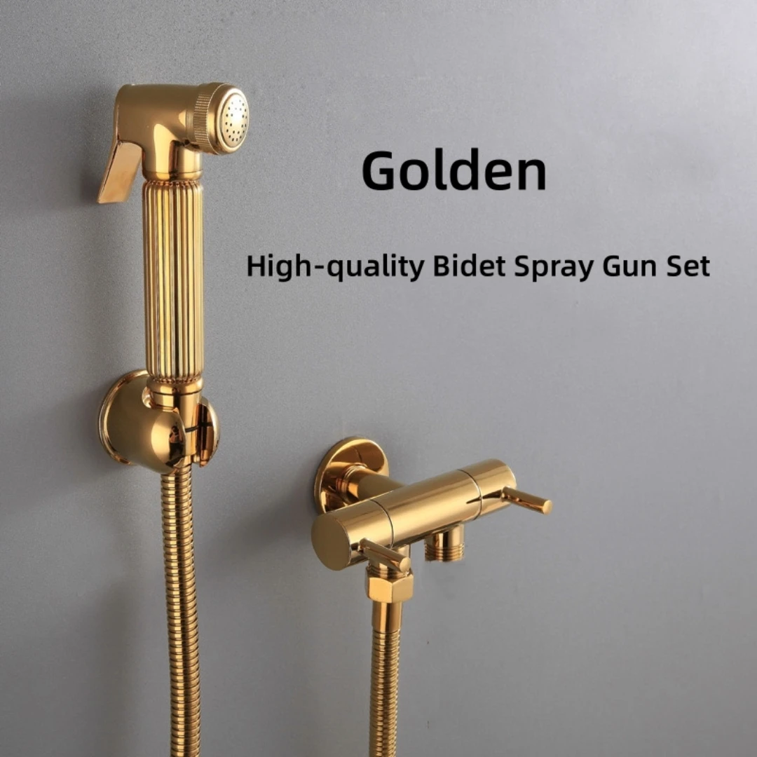 

Bathroom Bidets Faucets Gold/Silver Sprayer Toilet Brass Corner Valve Handheld Hygienic Garden Faucet Bidet Head Kit Sprayer Tap
